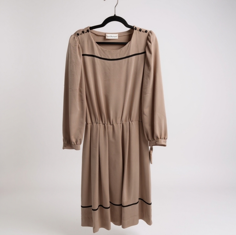 Elegant Taupe Dress with Black Accents